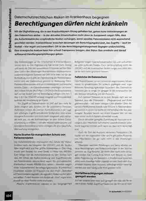 Vorschauseite 1: Datenschutzrechtlichen Risiken im Krankenhaus begegnen: Berechtigungen dürfen nicht krankeln.