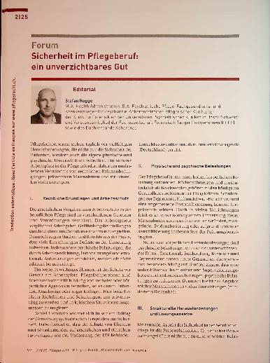 Vorschauseite 1: Forum Sicherheit im Pflegeberuf: ein unverzichtbares Gut