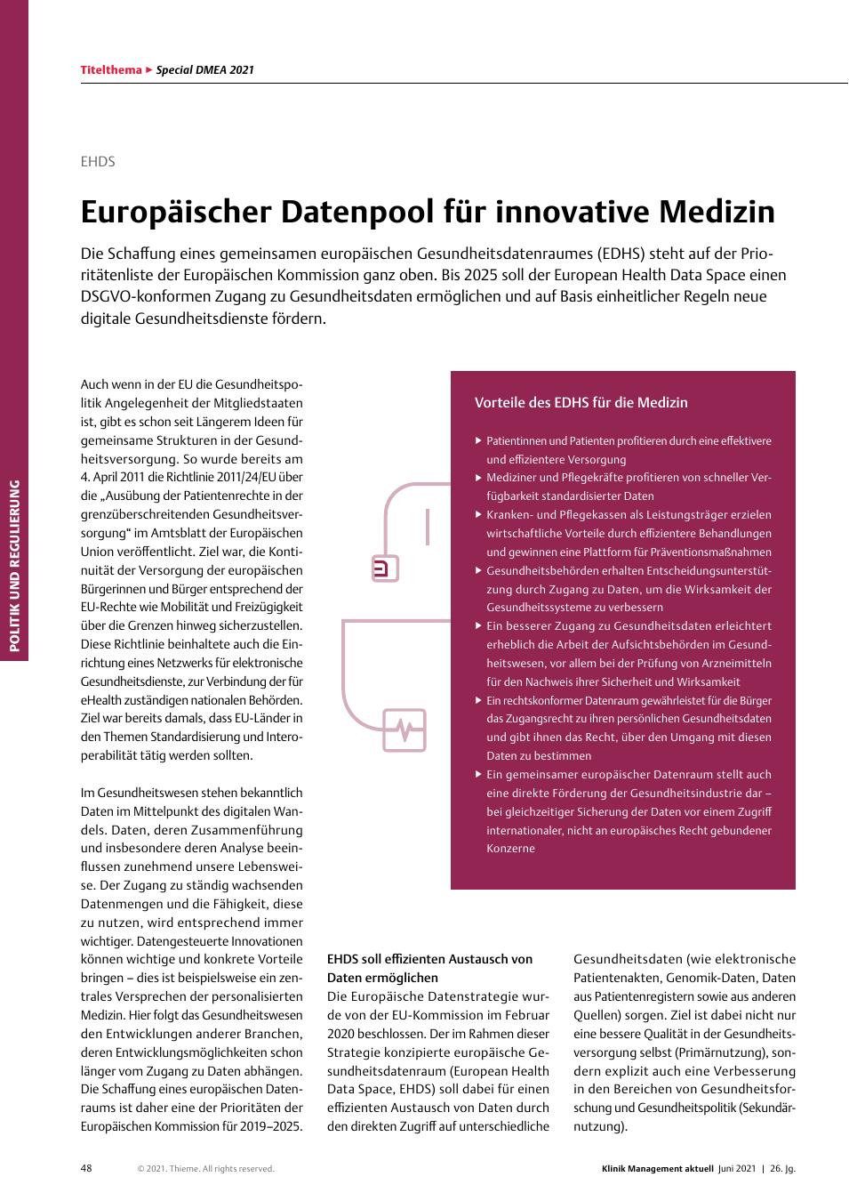 Vorschauseite 1: Corrected: EDIS: Europäischer Datenpool für innovative Medizin