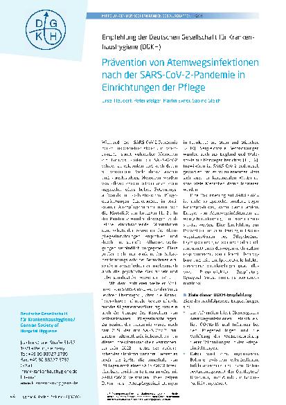 Vorschauseite 1: Prävention von Atemwegsinfektionen nach der SARS-CoV-2-Pandemie in Einrichtungen der Pflege