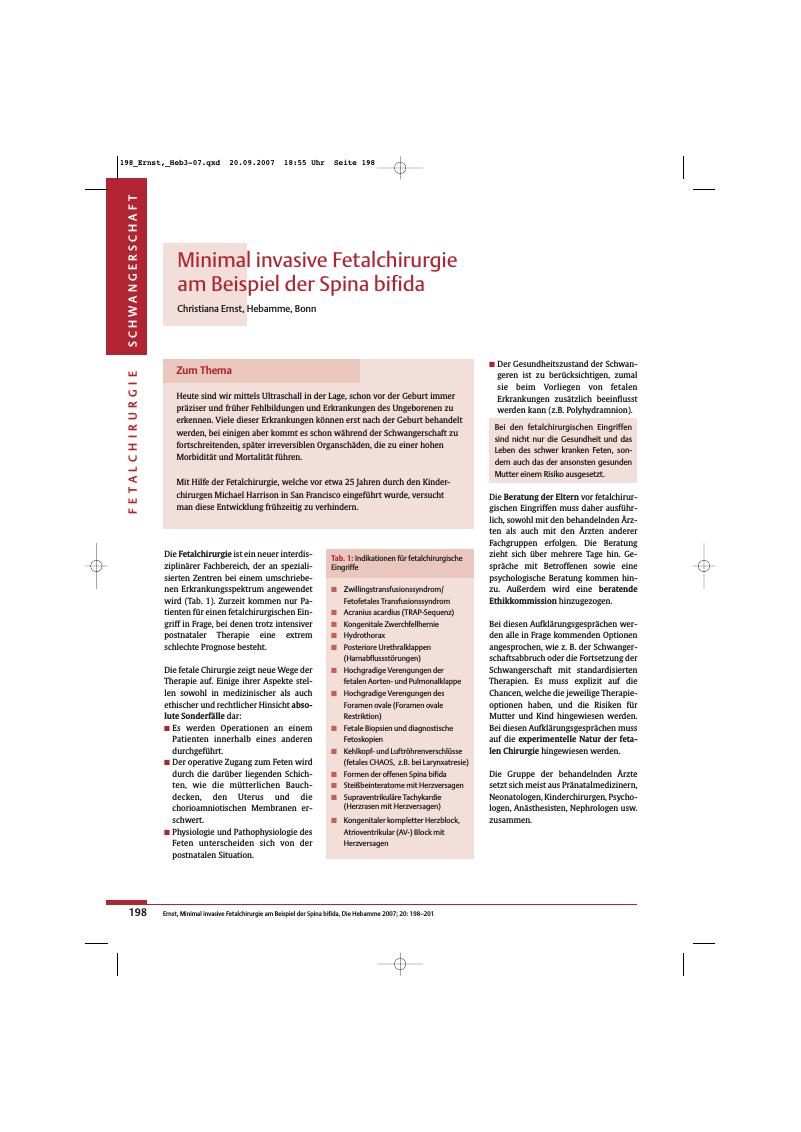 Vorschauseite 1: Minimal invasive Fetalchirurgie am Beispiel der Spina bifida
