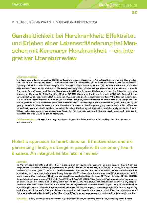 Vorschauseite 1: Ganzheitlichkeit bei Herzkrankheit: Effektivität und Erleben einer Lebensstiländerung bei Menschen mit Koronarer Herzkrankheit – ein integrativer Literaturreview