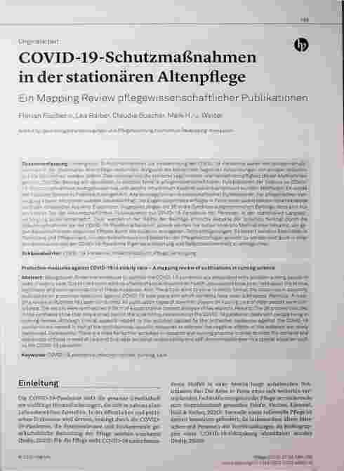 Vorschauseite 1: COVID-19-Schutzmaßnahmen in der stationären Altenpflege: Ein Mapping Review pflegewissenschaftlicher Publikationen