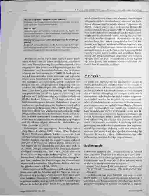 Vorschauseite 2: COVID-19-Schutzmaßnahmen in der stationären Altenpflege: Ein Mapping Review pflegewissenschaftlicher Publikationen