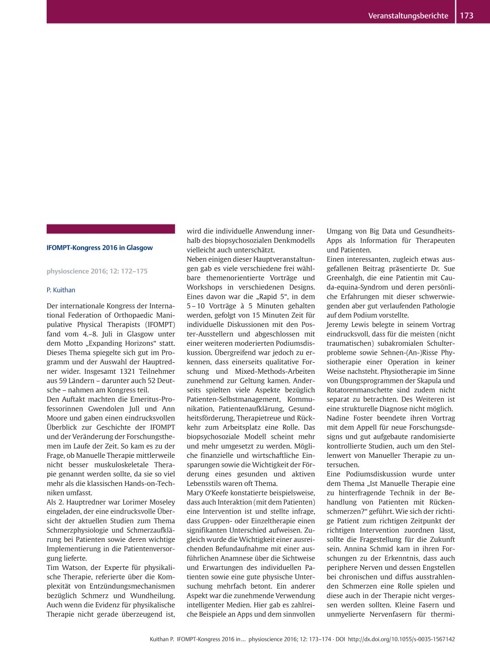 Vorschauseite 1: IFOMPT-Kongress 2016 in Glasgow