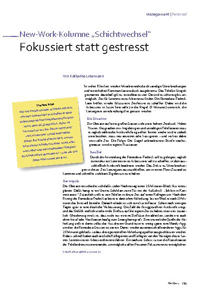 Vorschauseite 1: New-Work-Kolumne „Schichtwechsel“ Fokussiert statt gestresst