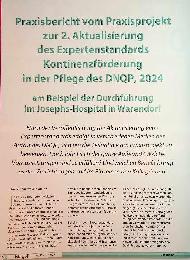 Vorschauseite 1: Praxisbericht vom Praxisprojekt zur 2. Aktualisierung des Expertenstandards Kontinenzförderung in der Pflege des DNQP, 2024