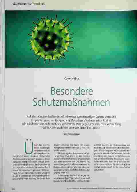 Vorschauseite 1: Corona-Virus Besondere Schutzmaßnahmen