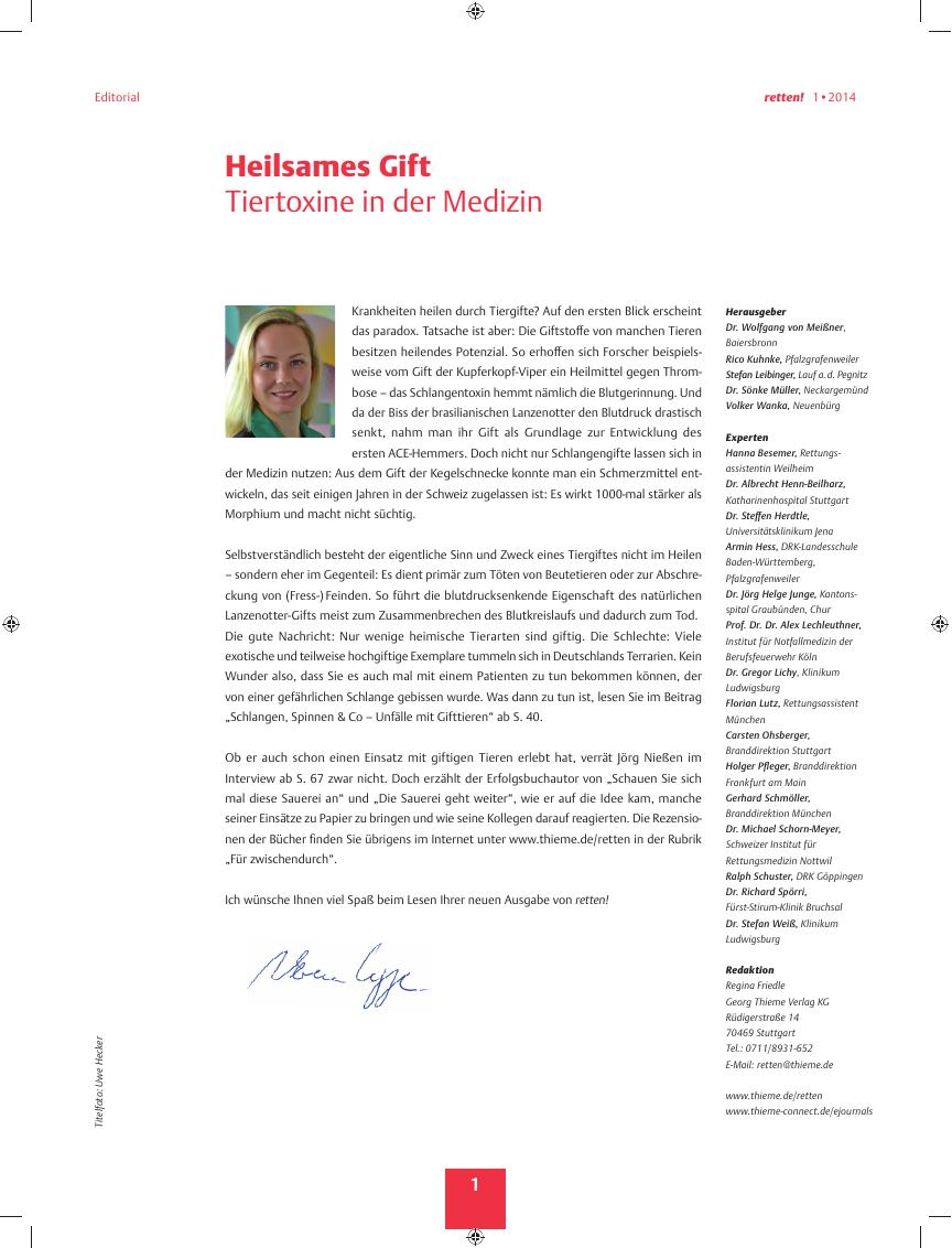 Vorschauseite 1: Heilsames Gift ? Tiertoxine in der Medizin