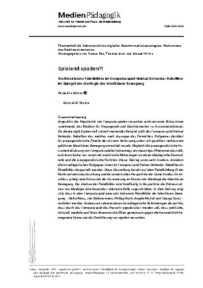Vorschauseite 1: Spielend spalten?! Rechtsextreme Feindbilder im Computerspiel Heimat Defender: Rebellion im Spiegel der Ideologie der Identitären Bewegung
