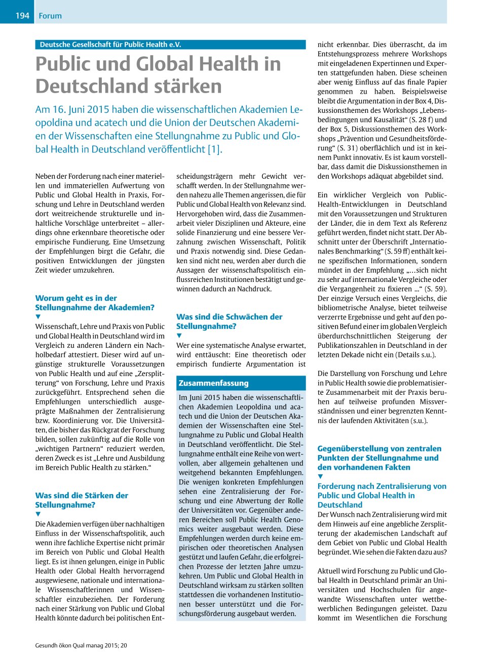 Vorschauseite 1: Deutsche Gesellschaft für Public Health e.V. – Public und Global Health in Deutschland stärken