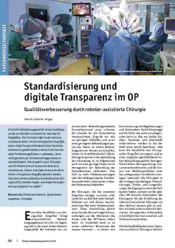 Vorschauseite 1: Standardisierung und digitale Transparenz im OP: Qualitätsverbesserung durch roboterassistierte Chirurgie