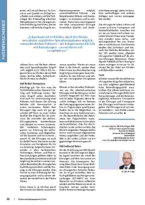 Vorschauseite 3: Standardisierung und digitale Transparenz im OP: Qualitätsverbesserung durch roboterassistierte Chirurgie