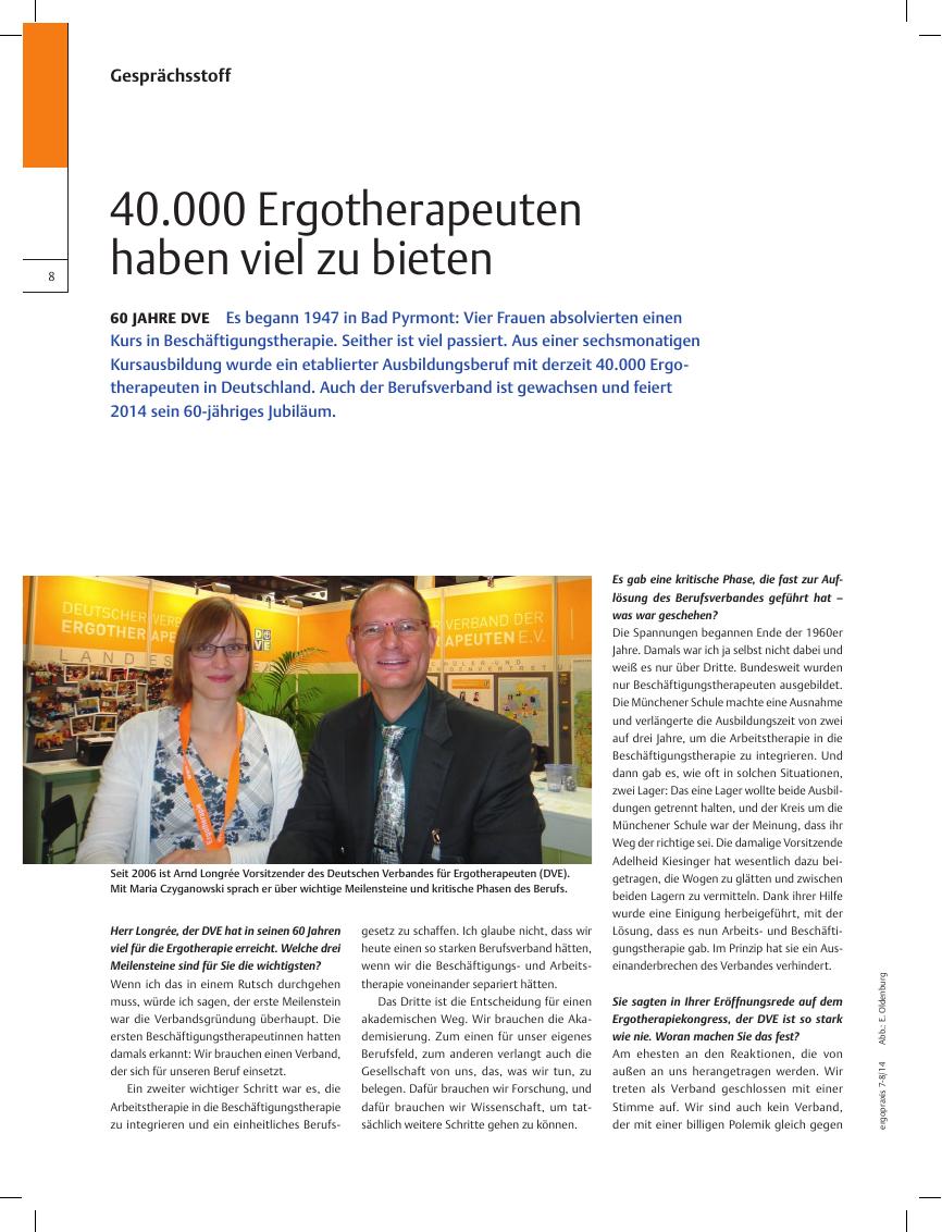 Vorschauseite 1: 60 Jahre DVE ? 40.000 Ergotherapeuten haben viel zu bieten