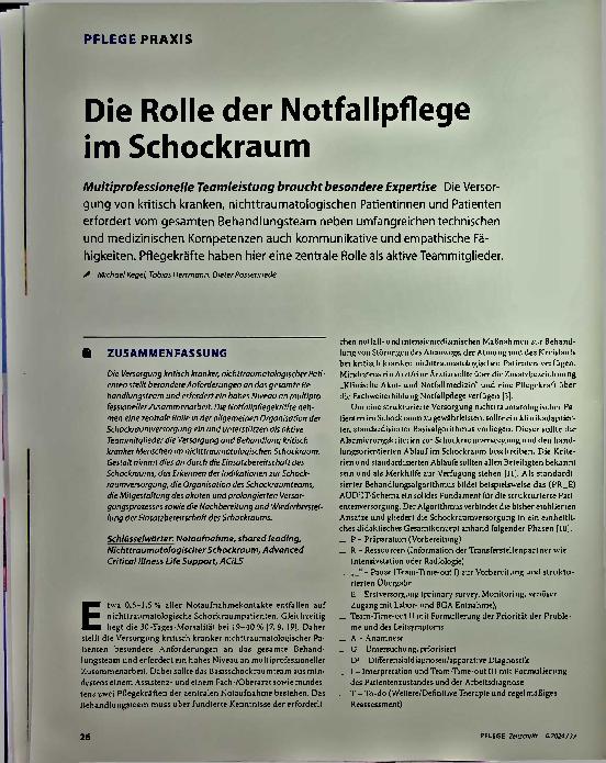 Vorschauseite 1: Die Rolle der Notfallpflege im Schockraum