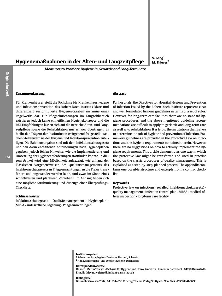 Vorschauseite 1: Hygienemaßnahmen in der Altenund Langzeitpflege