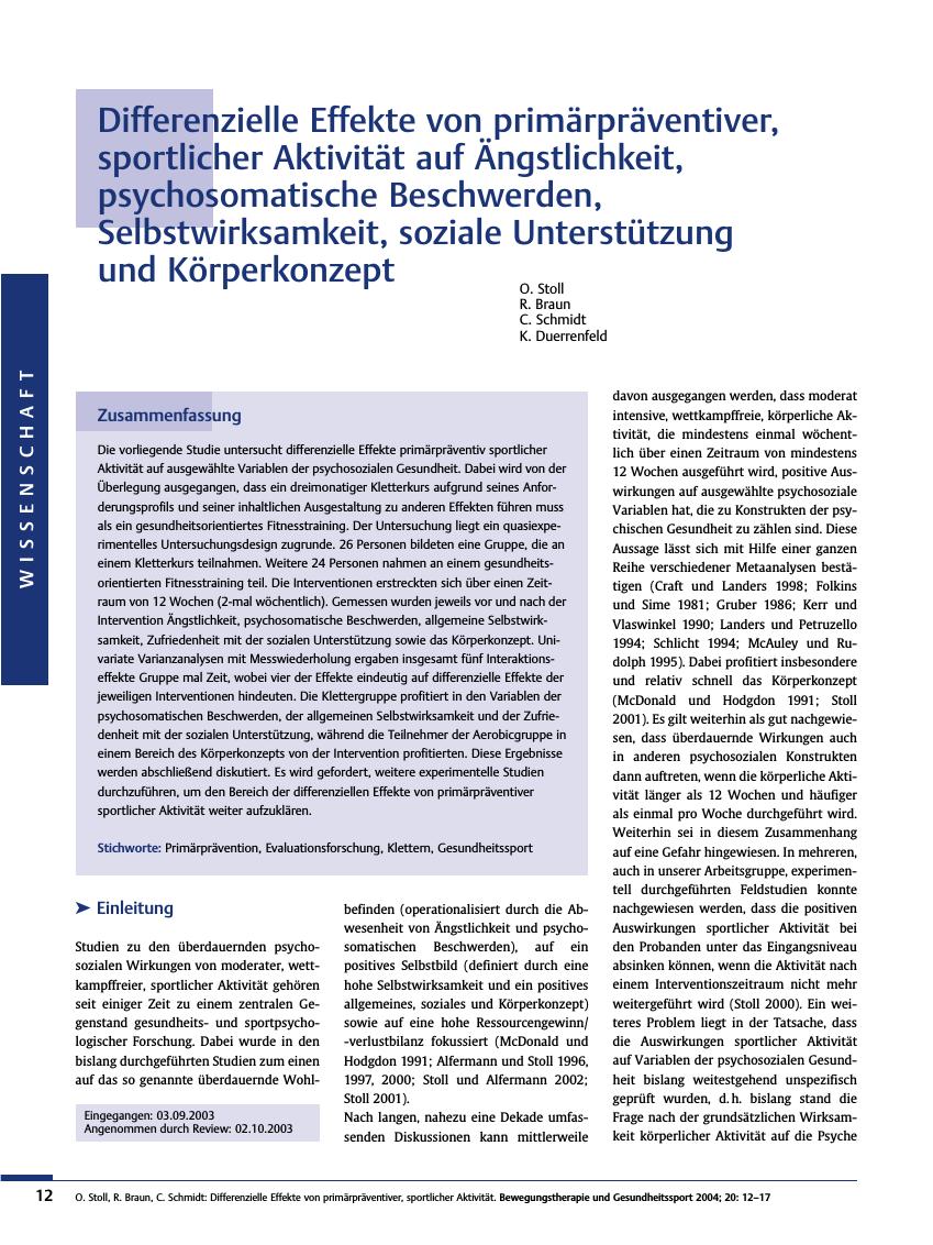 Vorschauseite 1: Differenzielle Effekte von primärpräventiver, sportlicher Aktivität auf Ängstlichkeit, psychosomatische Beschwerden, Selbstwirksamkeit, soziale Unterstützung und Körperkonzept