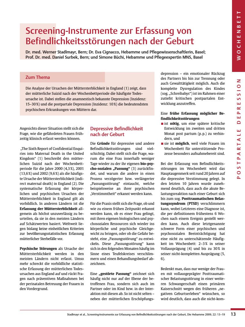 Vorschauseite 1: Screening-Instrumente zur Erfassung von Befindlichkeitsstörungen nach der Geburt