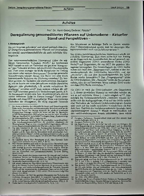 Vorschauseite 1: Deregulierung genomeditierter Pflanzen auf Unionsebene - Aktueller Stand und Perspektiven -