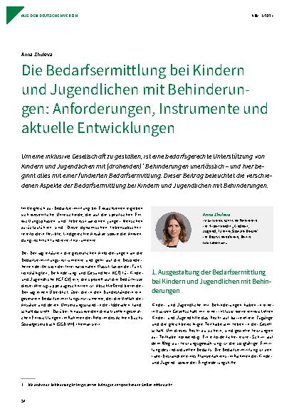 Vorschauseite 1: Die Bedarfsermittlung bei Kindern und Jugendlichen mit Behinderungen: Anforderungen, Instrumente und aktuelle Entwicklungen