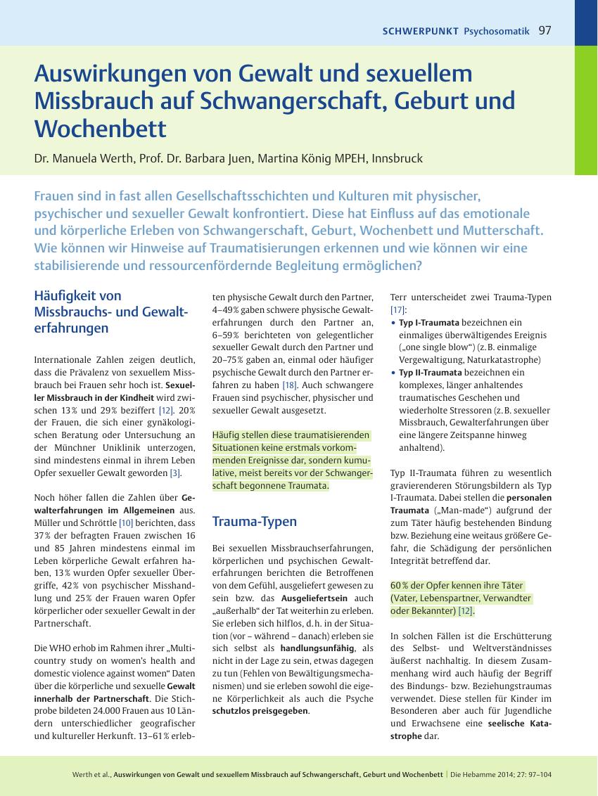 Vorschauseite 1: Auswirkungen von Gewalt und sexuellem Missbrauch auf Schwangerschaft, Geburt und Wochenbett