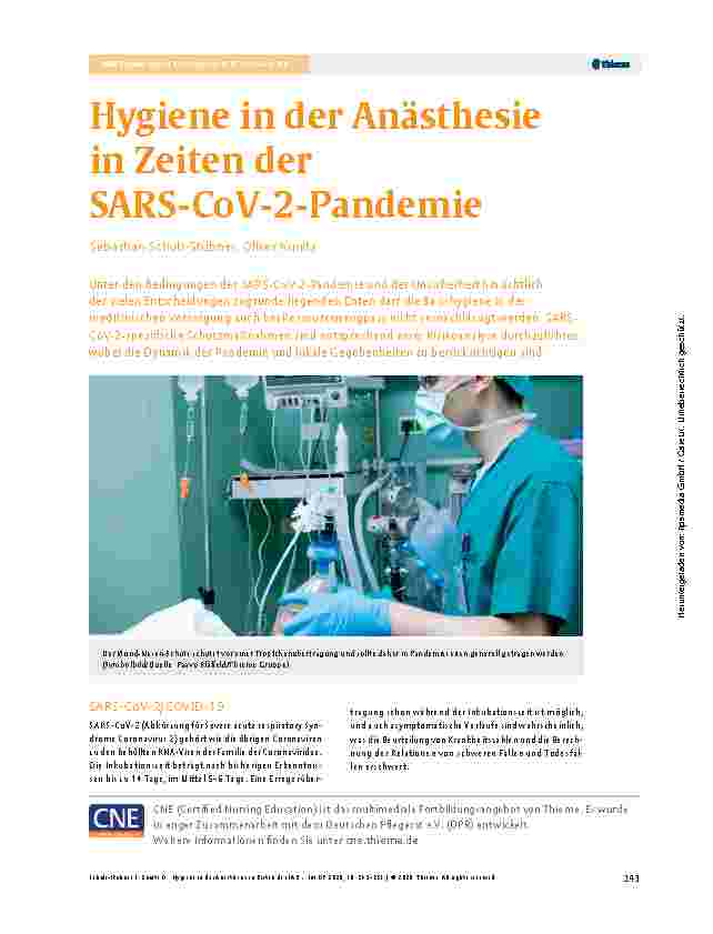 Vorschauseite 1: Hygiene in der Anästhesie in Zeiten der SARS-CoV-2-Pandemie