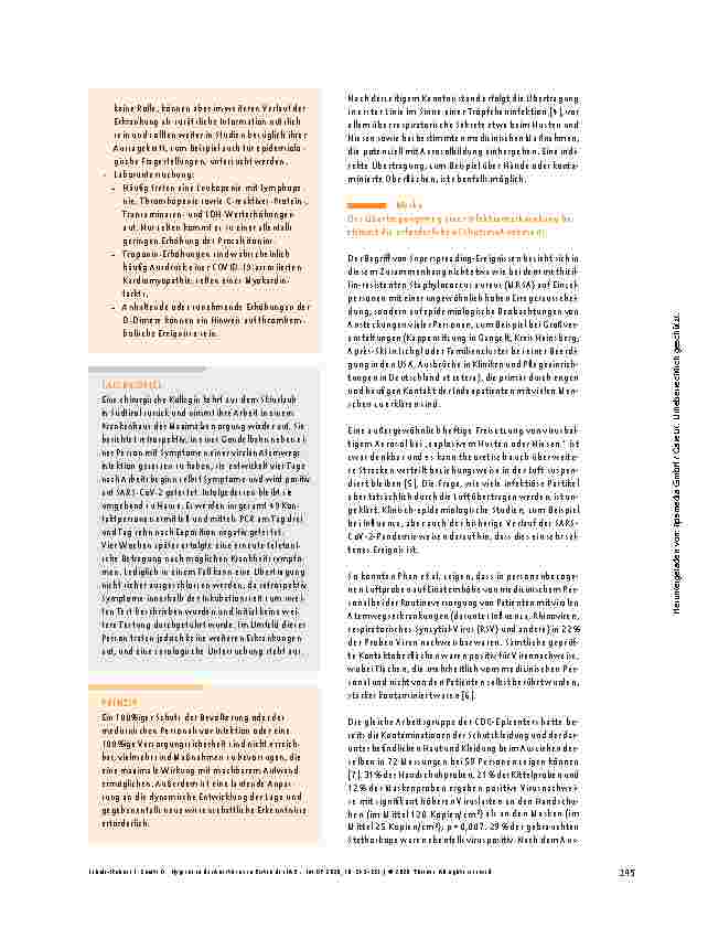 Vorschauseite 3: Hygiene in der Anästhesie in Zeiten der SARS-CoV-2-Pandemie