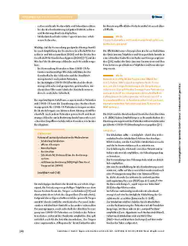 Vorschauseite 6: Hygiene in der Anästhesie in Zeiten der SARS-CoV-2-Pandemie