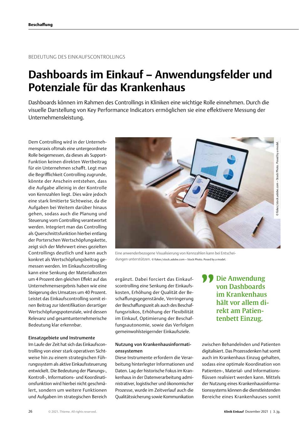 Vorschauseite 1: Bedeutung des Einkaufscontrollings: Dashboards im Einkauf – Anwendungsfelder und Potenziale für das Krankenhaus