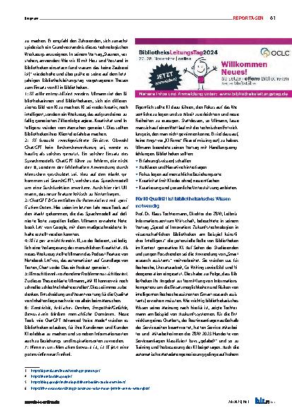 Vorschauseite 2: Technologischer Fortschritt braucht Bibliotheken Bericht vom virtuellen Bibliotheksleitungstag 2024, 27. und 28. November 2024