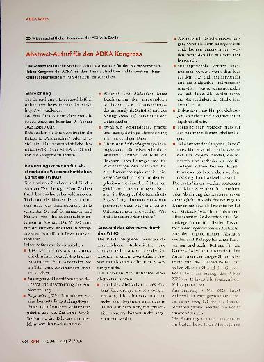 Vorschauseite 1: Abstract-Aufruf für den ADKA-Kongress