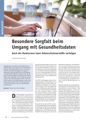 Vorschauseite 1: Besondere Sorgfalt beim Umgang mit Gesundheitsdaten Auch die Konkurrenz kann Datenschutzverstöße verfolgen