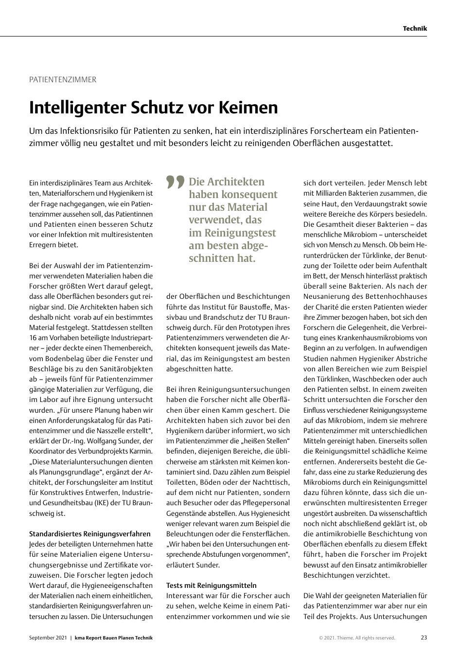 Vorschauseite 1: Patientenzimmer: Intelligenter Schutz vor Keimen