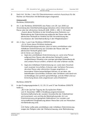 Vorschauseite 4: II. Allgemeines Arbeitsrecht Mittelbare Diskriminierung – Arbeitnehmer, der selbst nicht behindert ist, sich aber um sein behindertes Kind kümmert