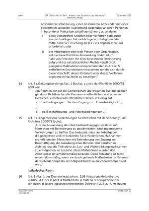 Vorschauseite 6: II. Allgemeines Arbeitsrecht Mittelbare Diskriminierung – Arbeitnehmer, der selbst nicht behindert ist, sich aber um sein behindertes Kind kümmert