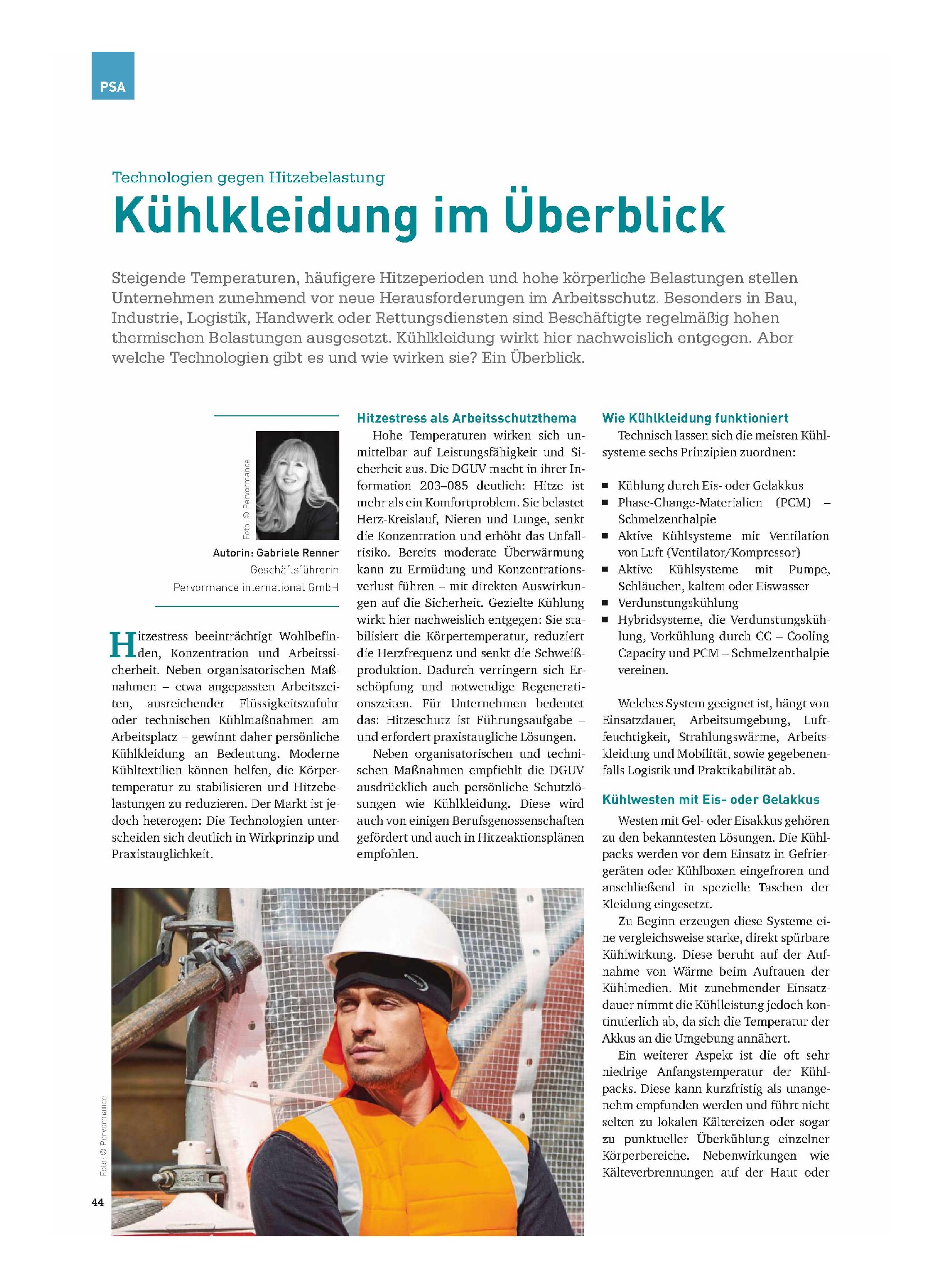 Vorschauseite 1: PSA-Technologien gegen Hitzebelastung – Kühlkleidung im Überblick