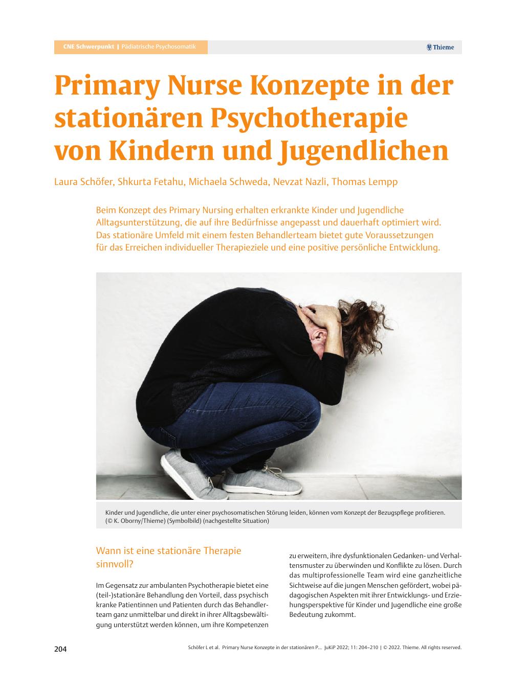 Vorschauseite 1: Primäre Nurse Konzepte in der stationären Psychotherapie von Kindern und Jugendlichen