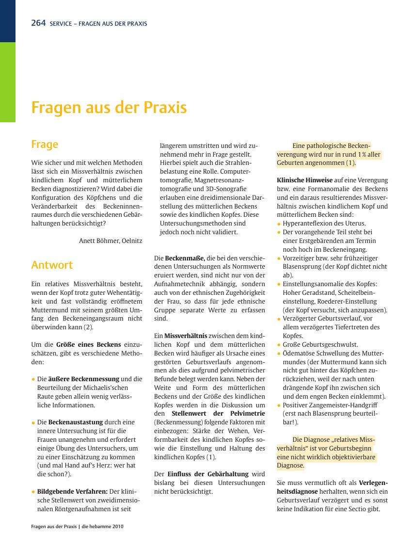 Vorschauseite 1: Fragen aus der Praxis: Missverhältnis zwischen kindlichem Kopf und mütterlichem Becken