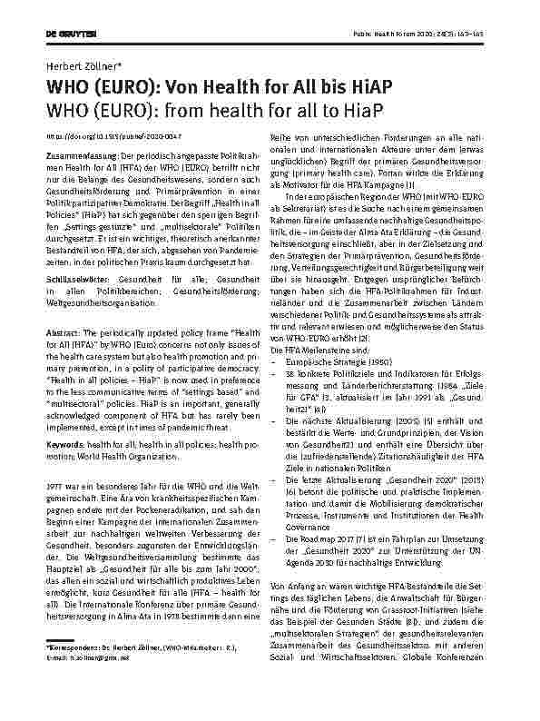 Vorschauseite 1: WHO (EURO): Von Health for All bis HiAP