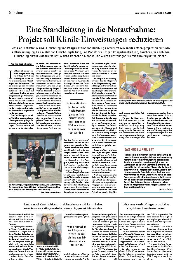 Vorschauseite 1: Eine Standleitung in die Notaufnahme: Projekt soll Klinik-Einweisungen reduzieren