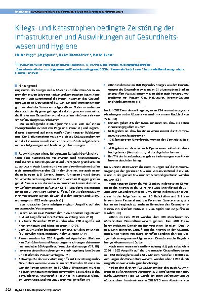 Vorschauseite 1: Kriegsund Katastrophenbedingte Zerstörung der Infrastrukturen und Auswirkungen auf Gesundheitswesen und Hygiene