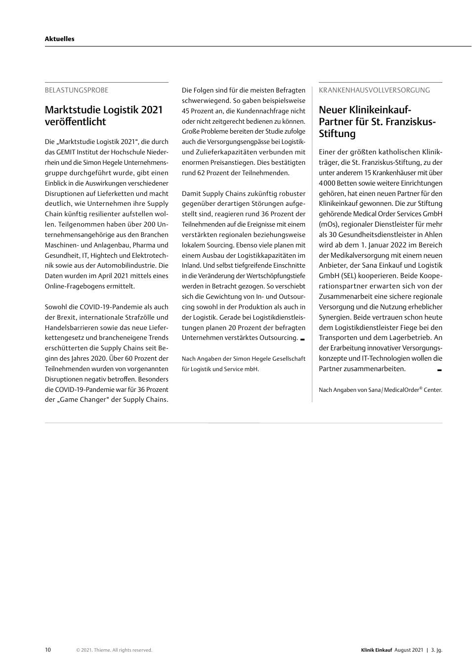 Vorschauseite 1: Krankenhausvollversorgung: Neuer Klinikeinkauf-Partner für St. Franziskus-Stiftung