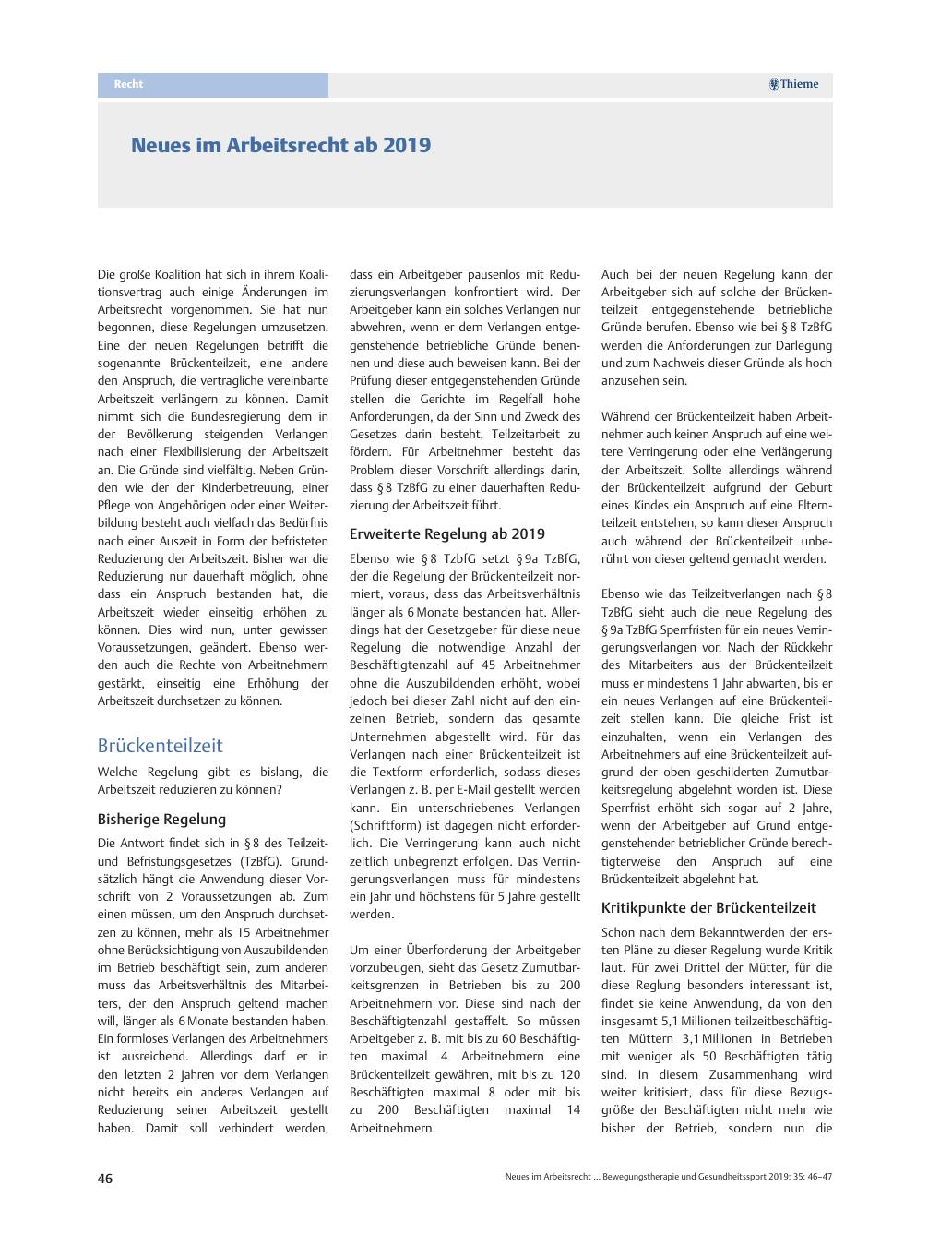 Vorschauseite 1: Neues im Arbeitsrecht ab 2019