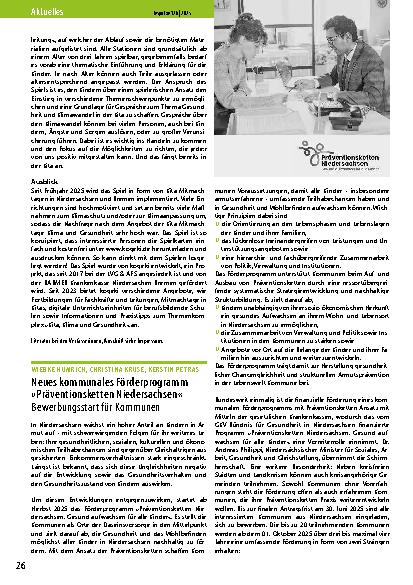 Vorschauseite 1: Neues kommunales Förderprogramm »Präventionsketten Niedersachsen« Bewerbungsstart für Kommunen