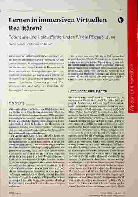 Vorschauseite 1: Lernen in immersiven virtuellen Realitäten? Potenziale und Herausforderungen für die Pflegebildung