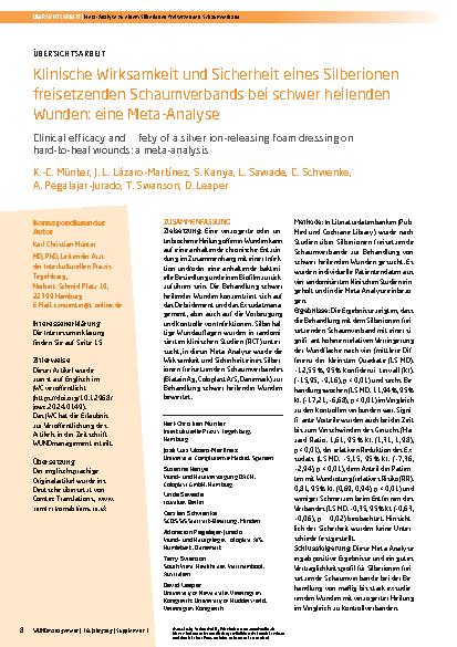 Vorschauseite 1: Klinische Wirksamkeit und Sicherheit eines Silberionen freisetzenden Schaumverbands bei schwer heilenden Wunden: eine Meta-Analyse