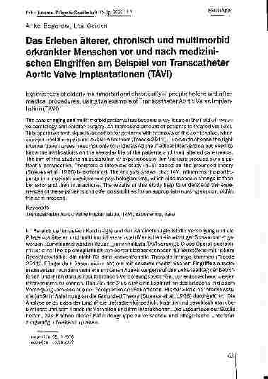 Vorschauseite 1: Das Erleben älterer, chronisch und multimorbid erkrankter Menschen vor und nach medizinischen Eingriffen am Beispiel von Transcatheter Aortic Valve Implantationen (TAVI)