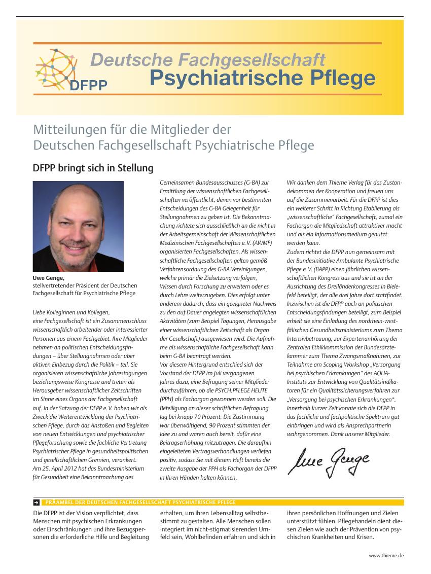 Vorschauseite 1: Deutsche Fachgesellschaft Psychiatrische Pflege