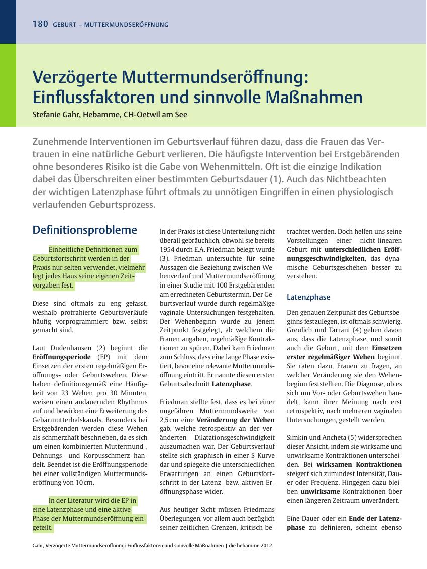 Vorschauseite 1: Verzögerte Muttermundseröffnung: Einflussfaktoren und sinnvolle Maßnahmen
