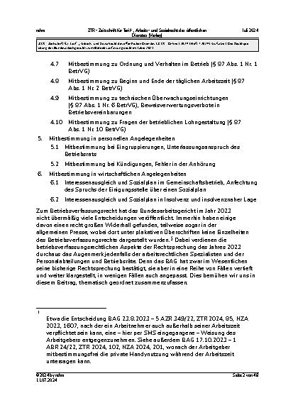 Vorschauseite 2: Die Rechtsprechung des Bundesarbeitsgerichts zum Betriebsverfassungsrecht im Jahre 2023